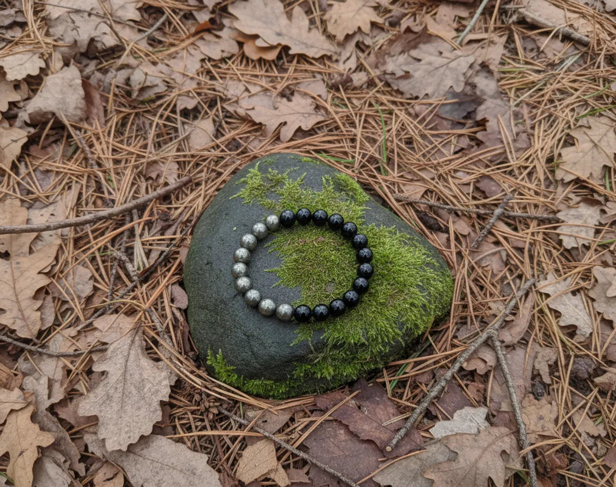 Black Charcoal Pyrite Tourmaline Bracelet For Men &  Women